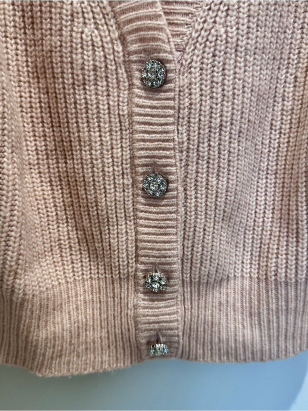 White House Black Market Blush Pink V-Neck Rhinestone Button Cardigan - Picture 3 of 4